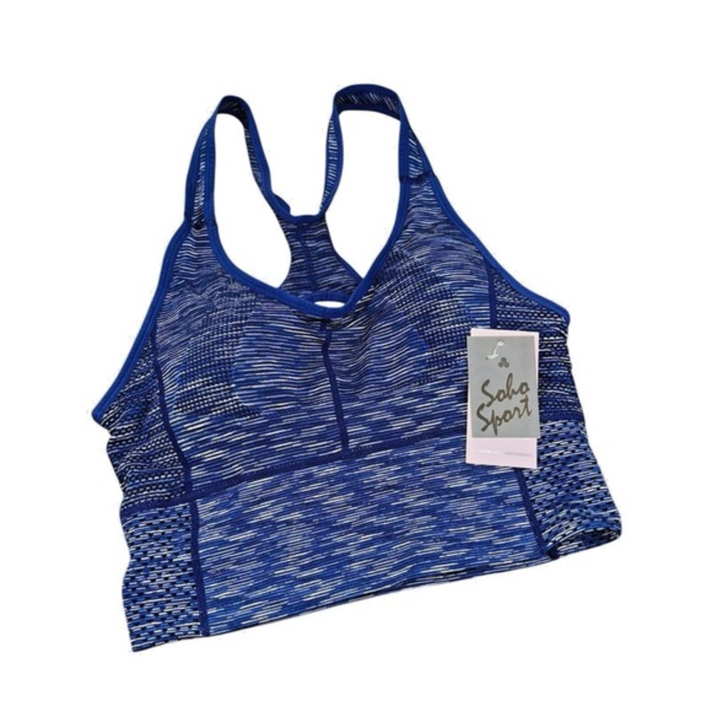 Soho Sport WOMENS LARGE NWT‎ Sports Bra Stretch Racerback Heathered Blue 143003